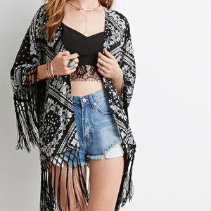 Paisley KIMONO bandana black & white Fringe top